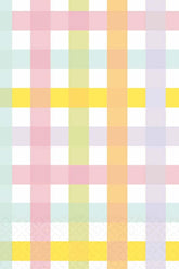 Disposable Rectangular Paper Table Cover in Colorful Pastel Gingham Print Fits 8' Tables, 54 x 102", Multicolor